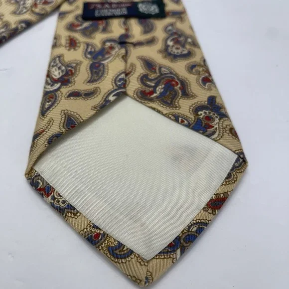Jos A Bank Premier Collection Yellow Paisley Silk Tie 3.75" Wide‎ - Picture 3 of 5